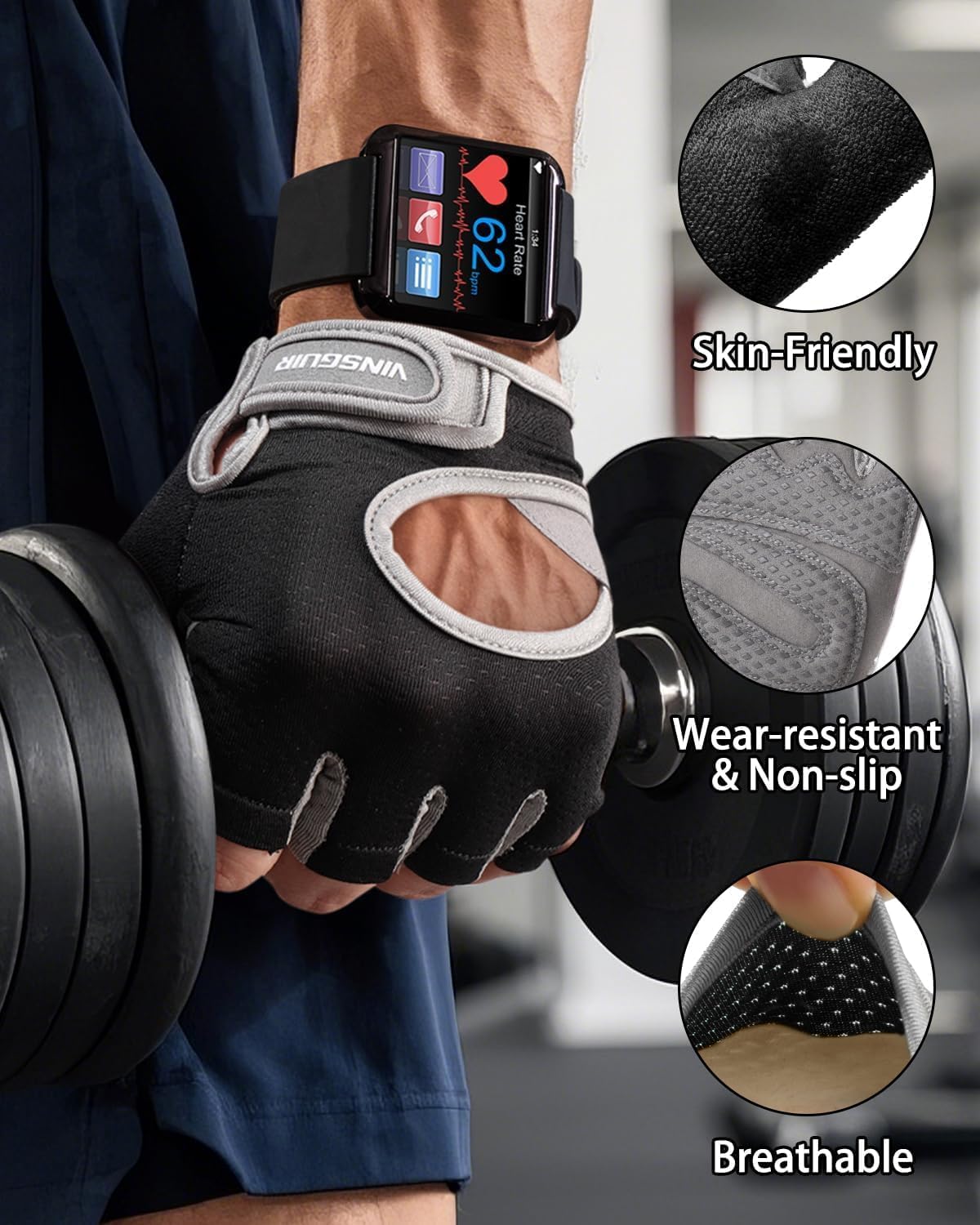 VINSGUIR Workout Gloves for Women and Men, Breathable & Padded Gym Gloves