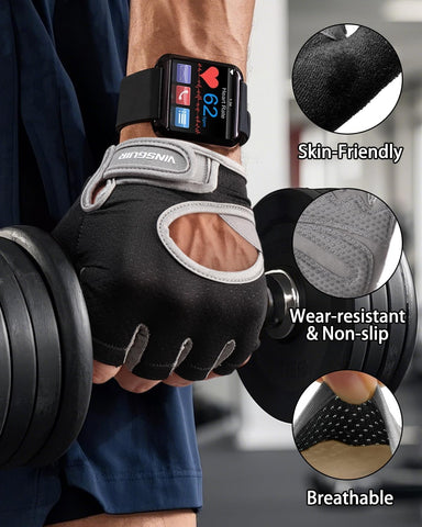 VINSGUIR Workout Gloves for Women and Men, Breathable & Padded Gym Gloves