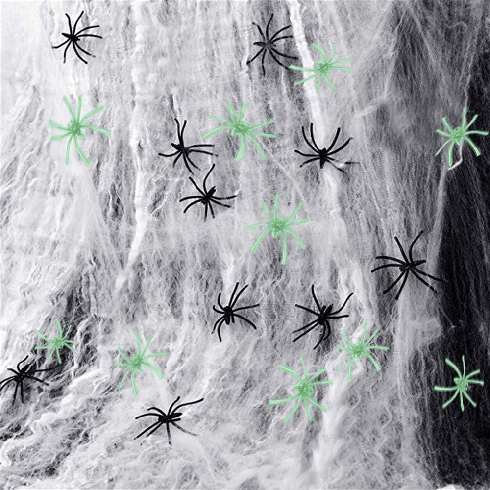 300 sqft Spider Webs Halloween Decorations, Super Stretchy Web Cobwebs with 10 Glow Fake and Creepy Black Spiders White Webbing Haunted House Party Supplies Spooky Home Office Yard Decor