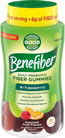 Benefiber Prebiotic Fiber Supplement Gummies, Assorted Fruit Flavor, 81 Ct
