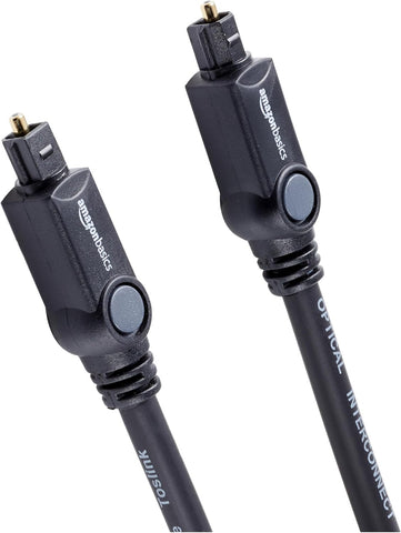 Amazon Basics Toslink Digital Optical Audio Fiber Optic Cable, Multi-Channel, for Sound Bar, Audio System, Home Theatre, Game Console, Blu-Ray Player, Gold-Plated Connectors, 6 Foot, Black