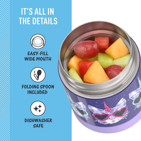 THERMOS FUNTAINER Kids Food Jar with Spoon, 10oz, Cool Caticorns