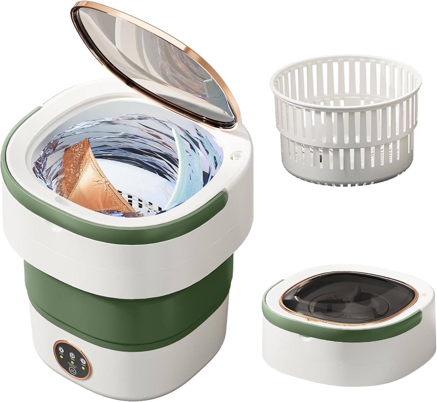 Portable Washing Machine 17L, Small Foldable Washer with Spin Basket, 3 Mode Deep Clean — Mini Laundry Machine for Travel, Dorms, Camping, Ideal for Baby Clothes, Underwear, Socks Green