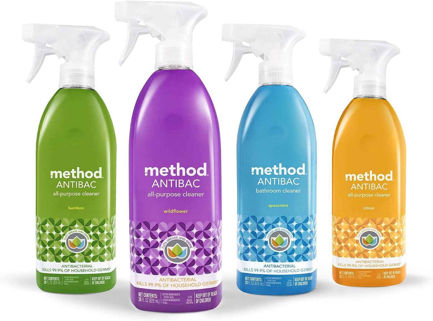method All-Purpose Cleaner Spray, Citron, 28 fl oz, 8 Pack | Antibacterial Cleaner Kills 99.9% of Household Germs, Cleans and Sanitizes in One Step, Tough on Grease, Easy on Surfaces