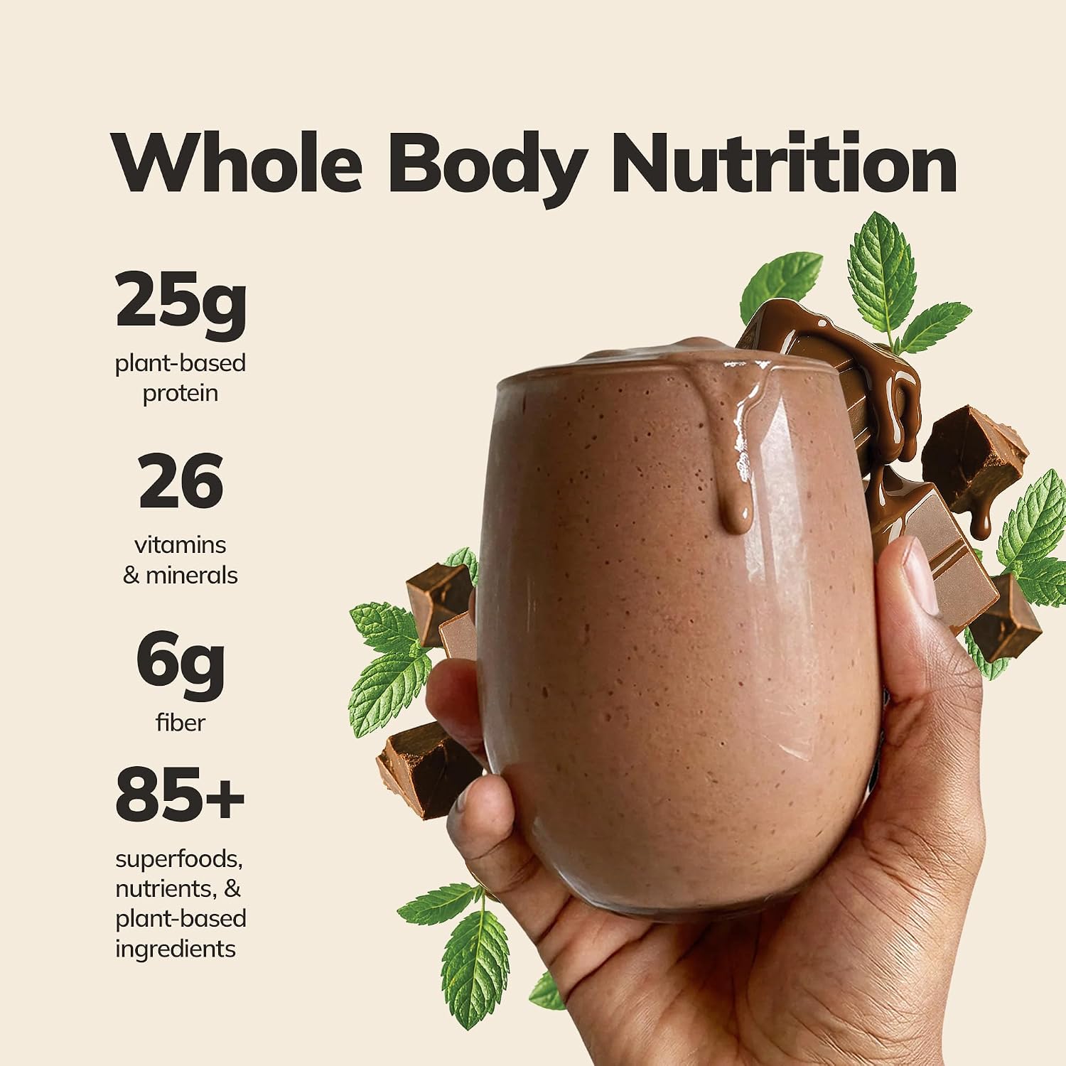 Ka’Chava Whole Body Meal Shake Chocolate Mint 2 lb – Vegan Protein Powder with 85+ Superfoods & Greens – Plant-Based Meal Replacement with Probiotics & Digestive Enzymes – Gluten & Dairy Free