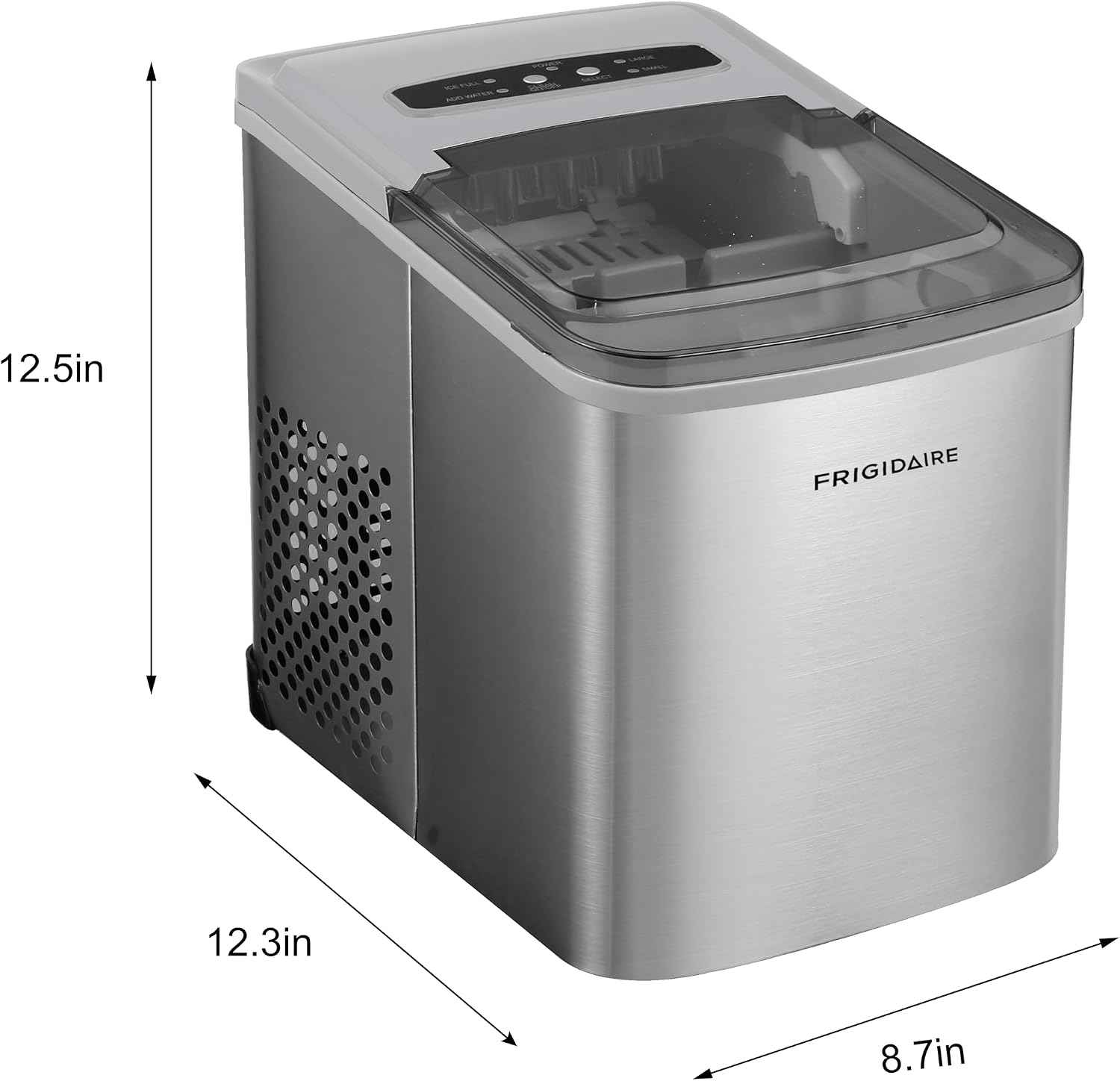 Frigidaire Portable Countertop Ice Maker, Stainless Steel, 26 lbs per Day, Self-Cleaning, Digital LED Control, 2.1 Qt Tank