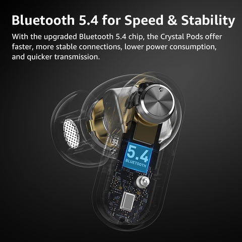 TOZO Hybrid Active Noise Cancelling Wireless Earbuds, 10mm Drivers Deep Bass Stereo Sound, 4 Mics Smart ENC AI Calls, 32 EQ Customization via App, Bluetooth 5.4 Headphones, Crystal Case Design