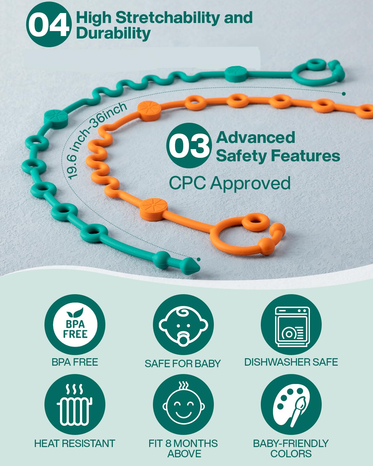 LittleHugs Toy Straps for Baby, 5pcs Adjustable Toy Holder for Stroller Accessories, Silicone Tether Pacifier Clip, No Throw Travel Essential Leash for High Chair, Car Seat (5-Pack)