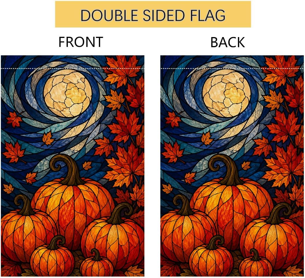 Fall Pumpkin Garden Flag 12x18 Stained Glass Yard Decor