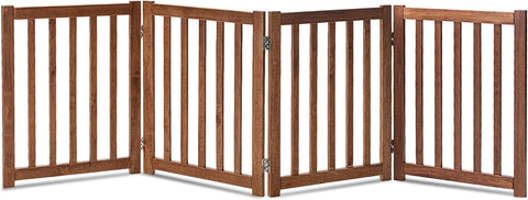 LZRS Wooden Free Standing Dog Gate 80" W x 24" H, Foldable Solid Hardwood Pet Safety Fence for House Doorways, Stairs, Hallways, Step-Over Pet Barrier, No Drill Easy Setup, Oak
