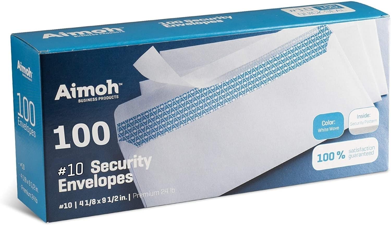 Aimoh #10 Security Mailing Envelopes Letter Size, Self Seal, 100 Count