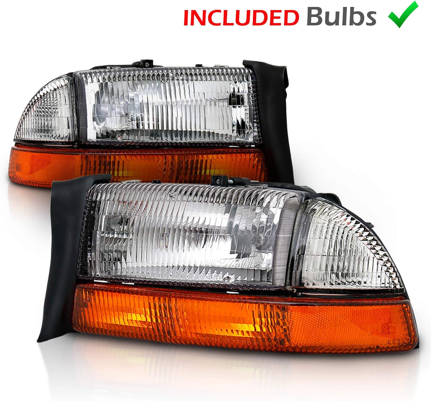 AmeriLite for 1997-2004 Dodge Dakota/Durango Chrome Replacement Headlights 4Pc Sets Parking Turn Signal (Pair) w/Mounting Bracket