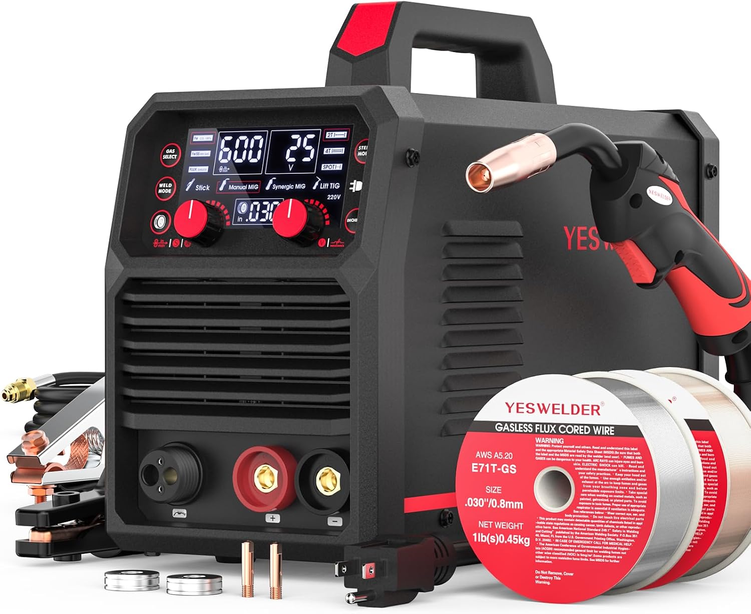 YESWELDER 140A MIG Welder, 110V/220V MIG/Flux Core MIG/Lift TIG/Stick