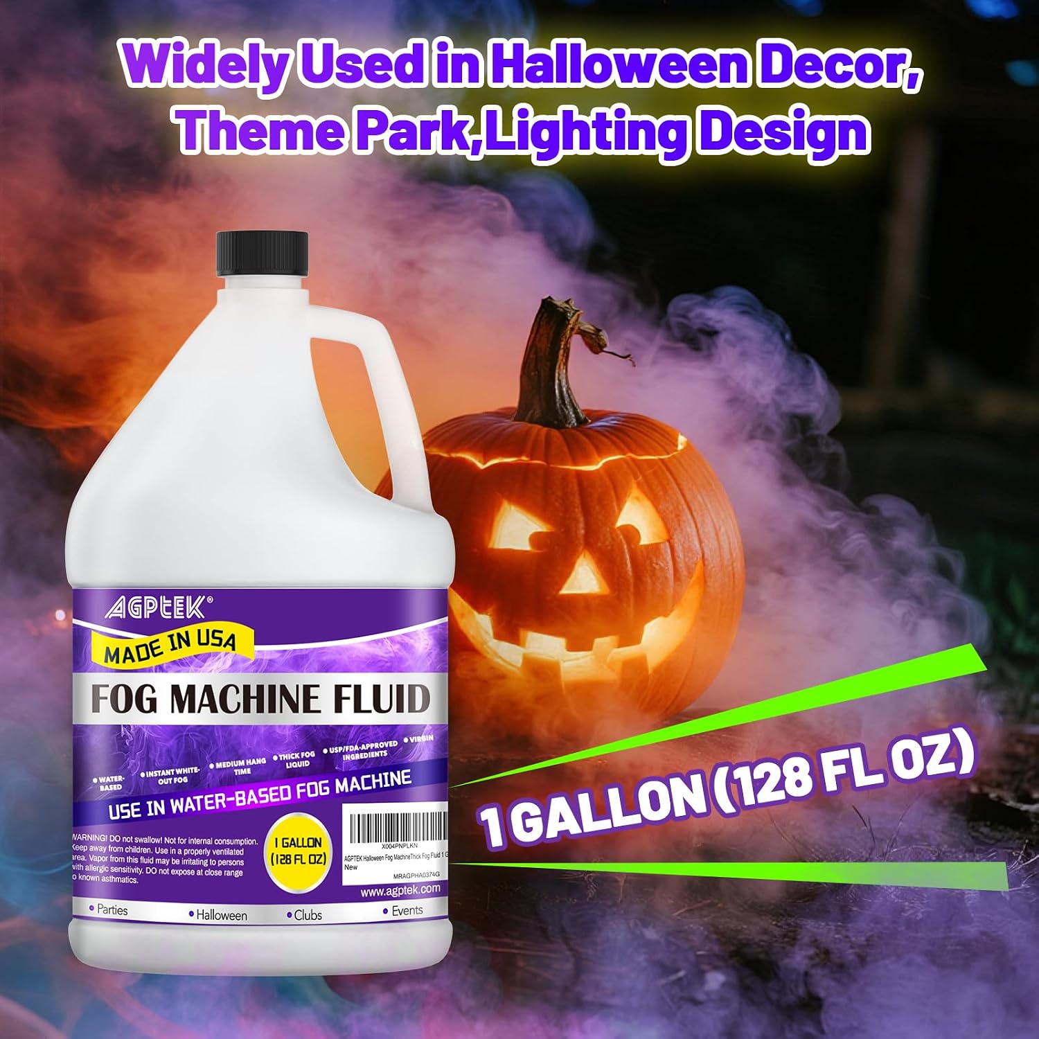 AGPTEK 1Gal Fog Machine Liquid, Water-Based Fog Juice for 400-1500W Foggers