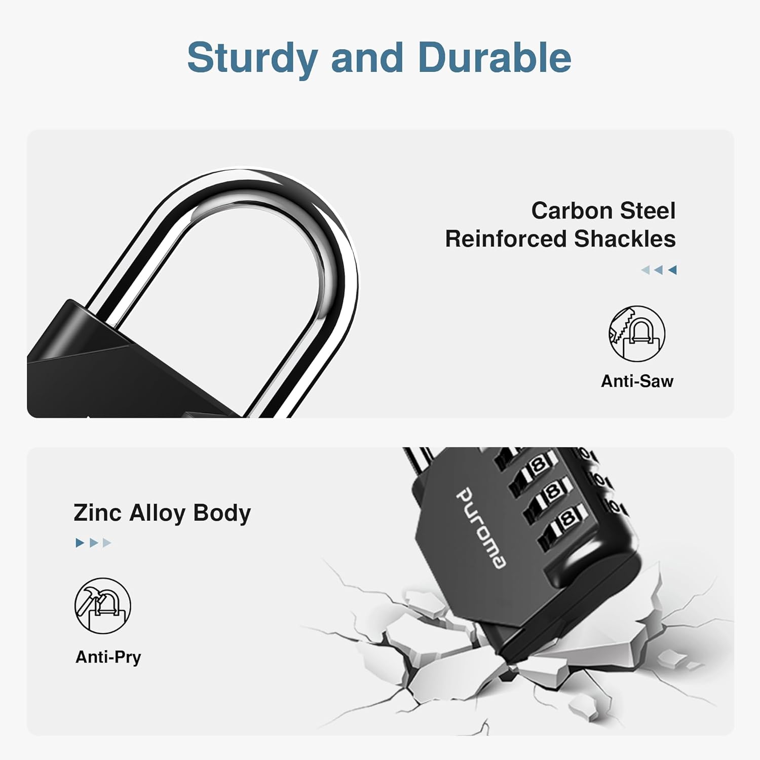 Puroma 3 Pack Combination Lock Locker 4 Digits Combo Padlock Gym Black