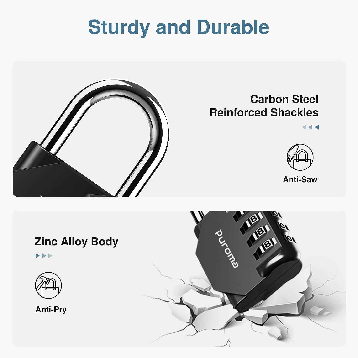 Puroma 1 Pack Combination Lock Locker 4 Digits Combo Padlock Gym Black