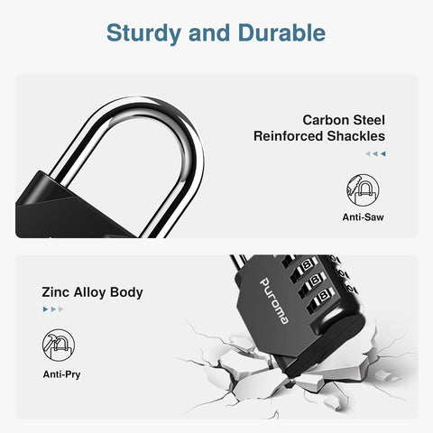 Puroma 3 Pack Combination Lock Locker 4 Digits Combo Padlock Gym Black