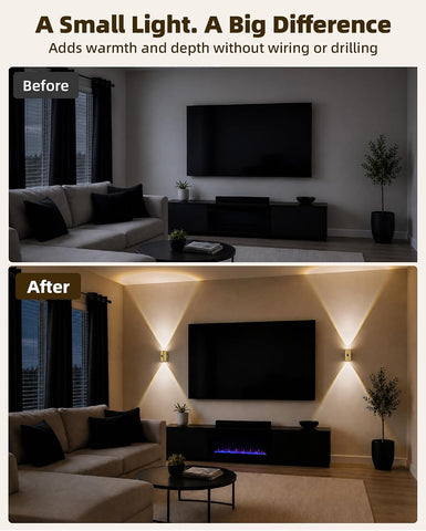 EZVALO Motion Sensor Wall Sconces, Gold Rechargeable Wall Decor