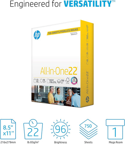 HP Papers | 8.5 x 11 Paper | All In One 22 lb | 1 Mega Ream - 750 Sheets | 96 Bright | Made in USA - FSC Certified | 207750R