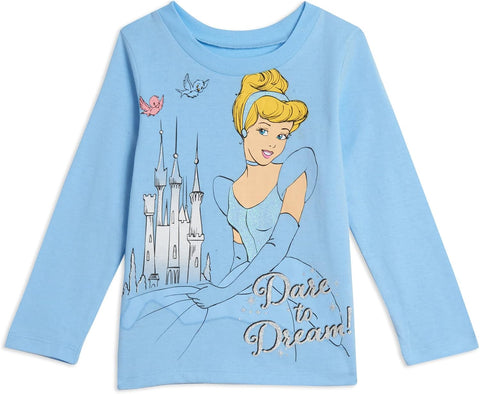 Disney Princess Ariel Cinderella Tiana Belle Jasmine Moana 3 Pack T-Shirts Toddler to Big Kid