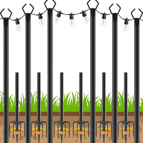 AHRLHR 6 Pack String Light Poles, Outdoor String Light Pole 10 ft Forked Metal Light Pole with Adjustable Outdoor Light Stand, Deck, Backyard, Garden, Wedding, Rustproof and Sturdy with Hooks.