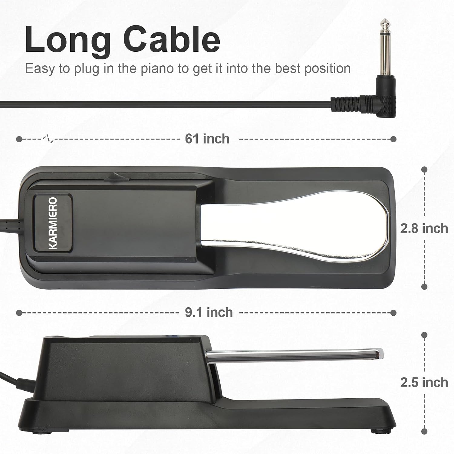 Sustain Pedal for Keyboard Universal, Premium Sustain Pedal, Piano Pedal for Keyboard with Polarity Switch for MIDI Keyboards, Digital Pianos, Yamaha, Casio and More, 1/4'' Input Plug by karmiero