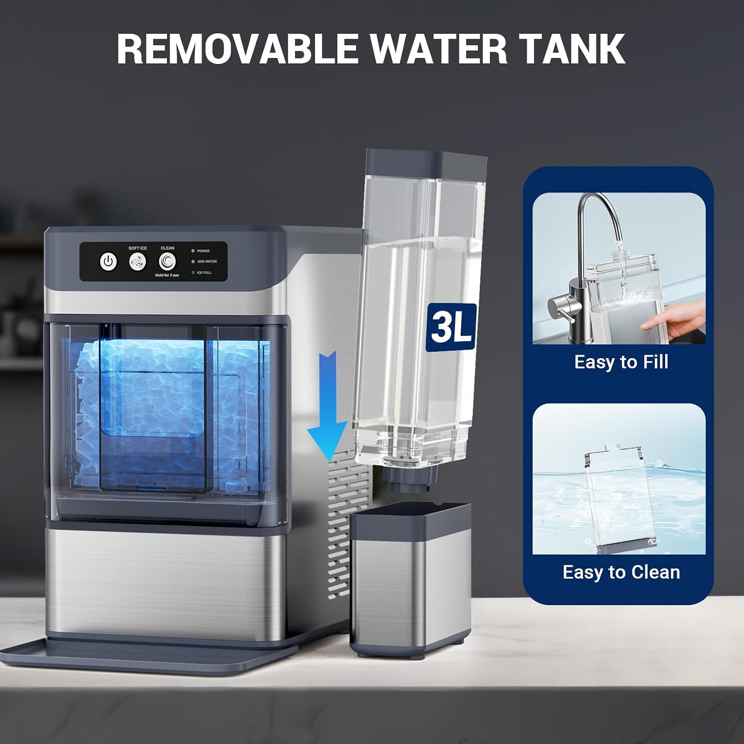 Countertop Ice Maker, 44Lbs/24H Nugget Ice Maker with 0.8 Gallon Water Tank