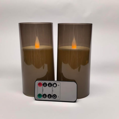 White Flickering Flameless Candles, Battery Operated Acrylic LED Pillar Candles with Remote Control and Timer, Halloween Decor, Set of 6 (Gray, 12 Pack (3" x 6")