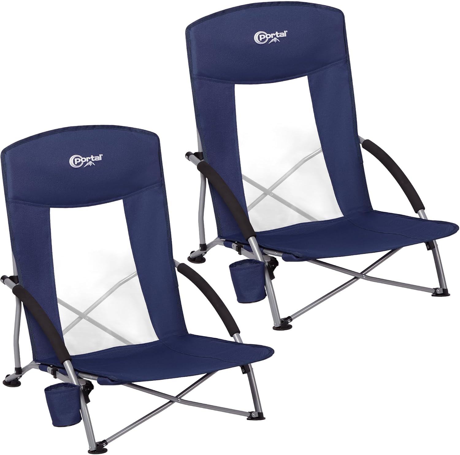 Portal Beach Chairs for Adults Camping Low Lightweight Portable Chair with Cup Holder Mesh Back Carry Bag for Outdoor Sand Lawn Travel Picnic Festival Concert