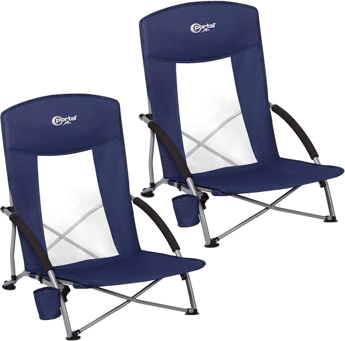 Portal Beach Chairs for Adults Camping Low Lightweight Portable Chair with Cup Holder Mesh Back Carry Bag for Outdoor Sand Lawn Travel Picnic Festival Concert