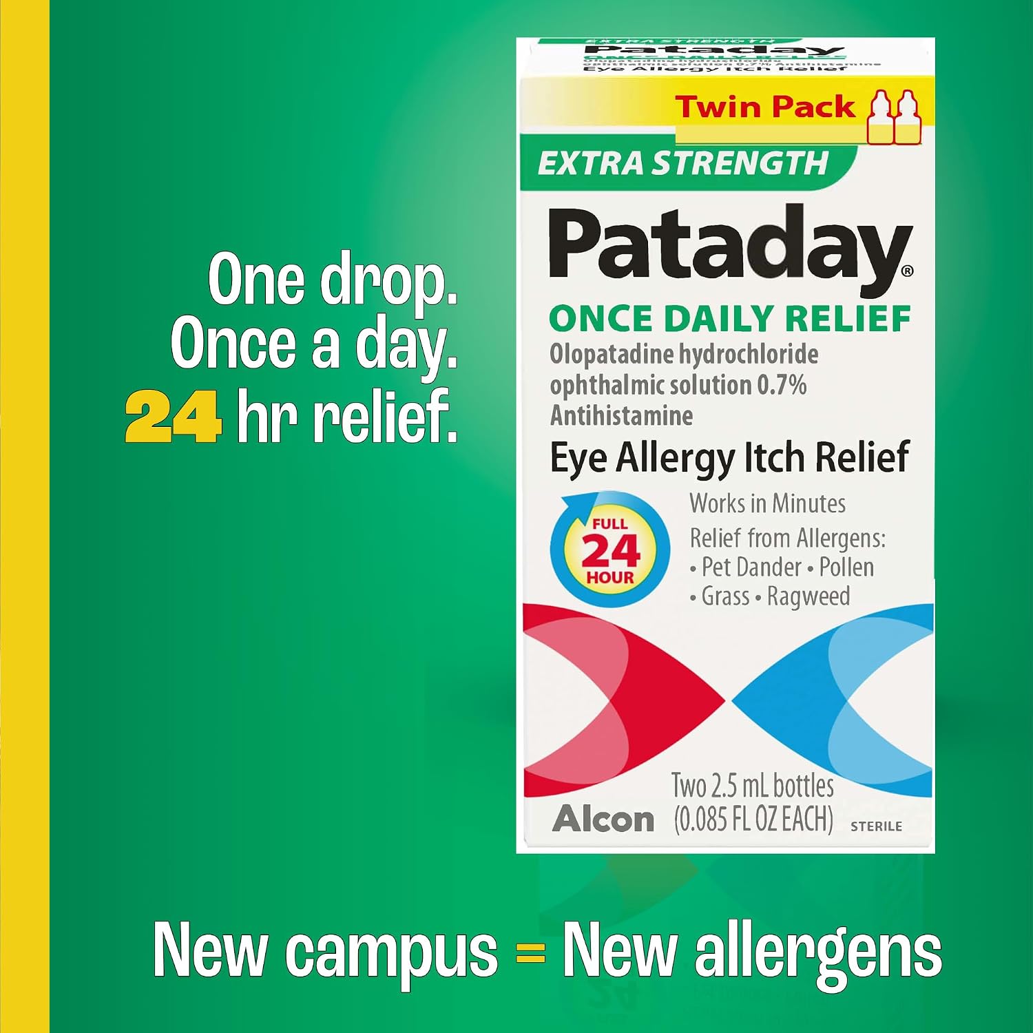 Extra Strength Pataday Once Daily Allergy Itch Relief Drops, 2.5 mL, 2 Pack