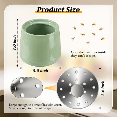 Ceramic Fruit Fly Trap for Indoors, Green, 1 Pack