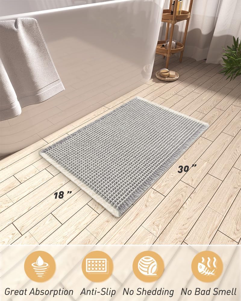 Upgraded Waffle Bath Mat Ultra Absorbent Non Slip Bathroom Mat, 18" x 30"