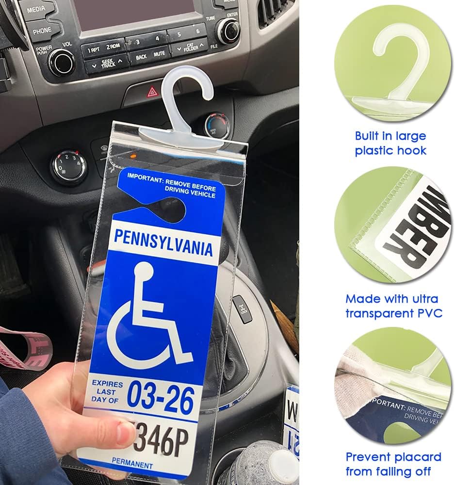 TB Tbuymax Handicap Parking Placard Holder, Ultra Transparent Disabled Permit Protective Cover with Large Hanger by Tbuymax 2 Pack (Placard is NOT Include)
