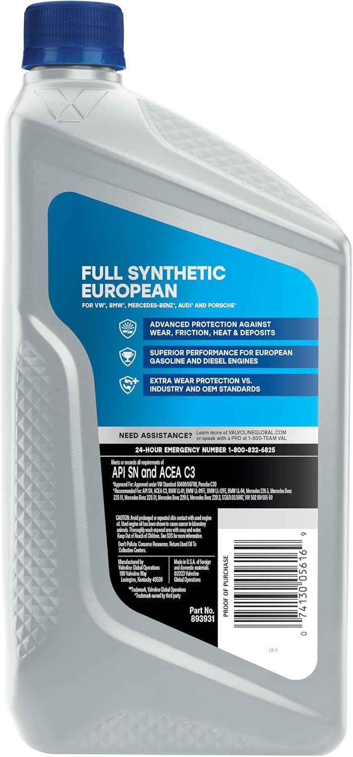 Valvoline European Vehicle Full Synthetic SAE 0W-30 Motor Oil 1 QT