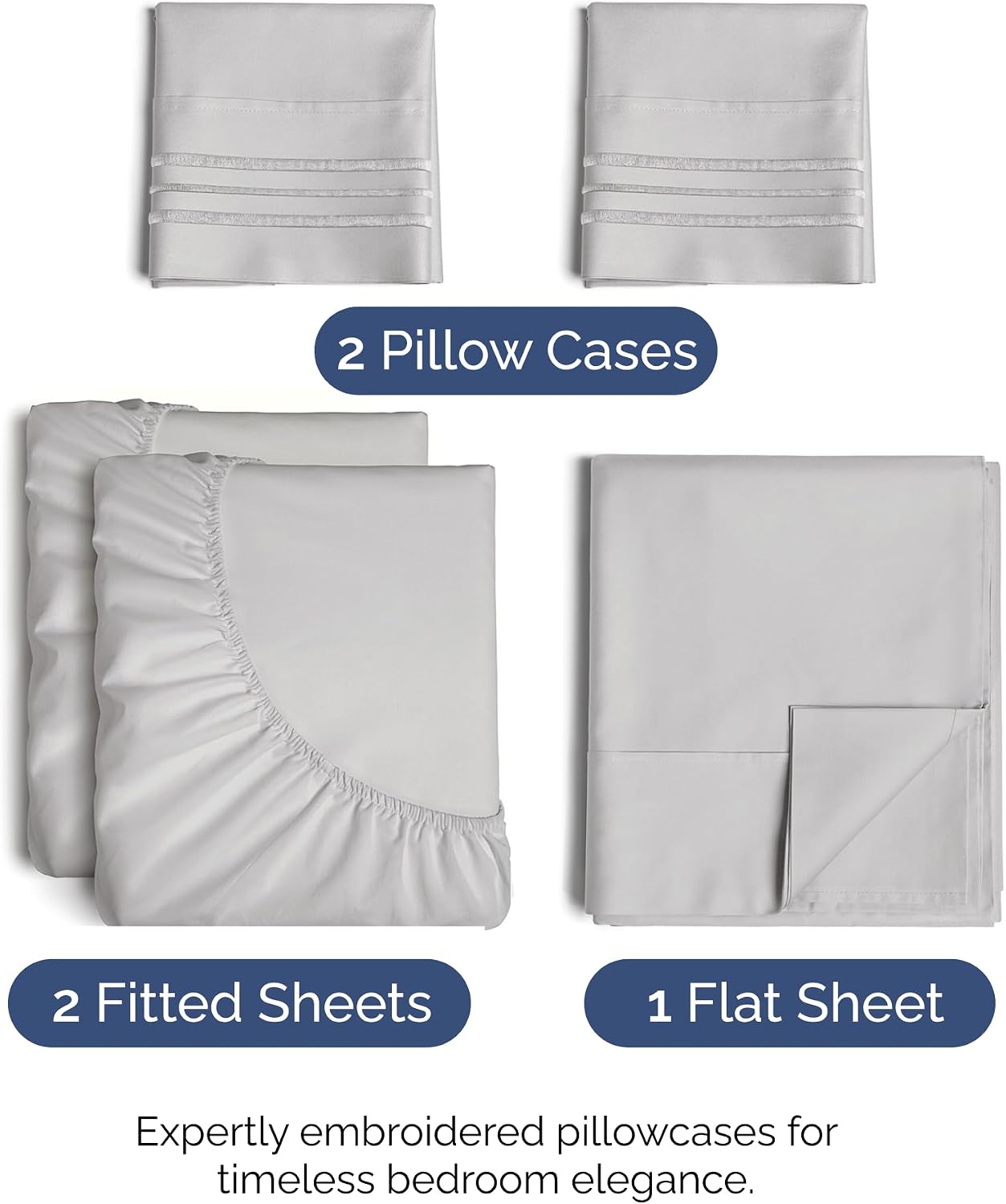 Split King Size 5 Piece Sheet Set - Breathable & Cooling - French Grey