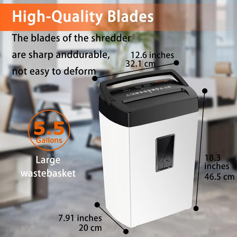 Bonsaii 12-Sheet Cross Cut Shredder, P-4 High Security, 5.5 Gal, Heavy Duty for Home Office, Shreds Paper, Credit Card, Mail, Staples, with Transparent Window, White & Black