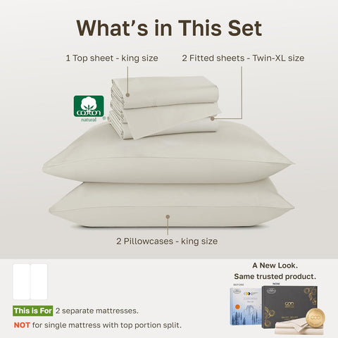 California Design Den 800 Thread Count Split King Bed Sheets, 5 Pc Set