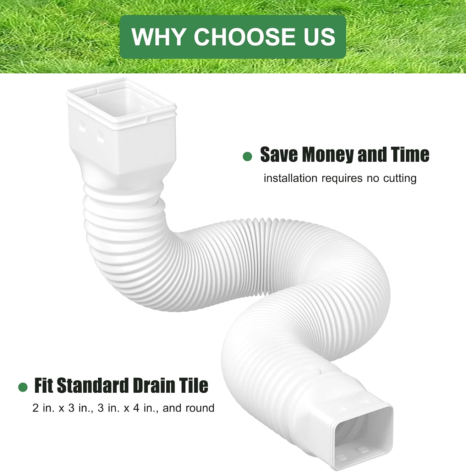 2 Pack Rain Gutter Downspout Extensions Flexible,Drain Downspout Extender Connector 21"-68",Screws for Included,White