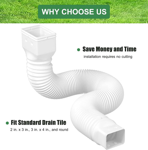 2 Pack Rain Gutter Downspout Extensions Flexible,Drain Downspout Extender Connector 21"-68",Screws for Included,White