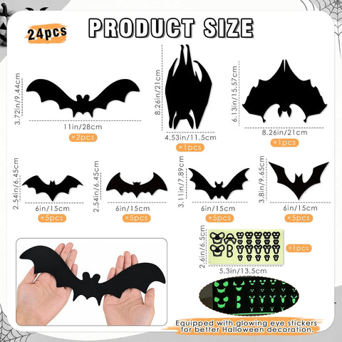 Halloween Garage Door Decorations Outdoor Magnetic Bats with Glowing Eyes