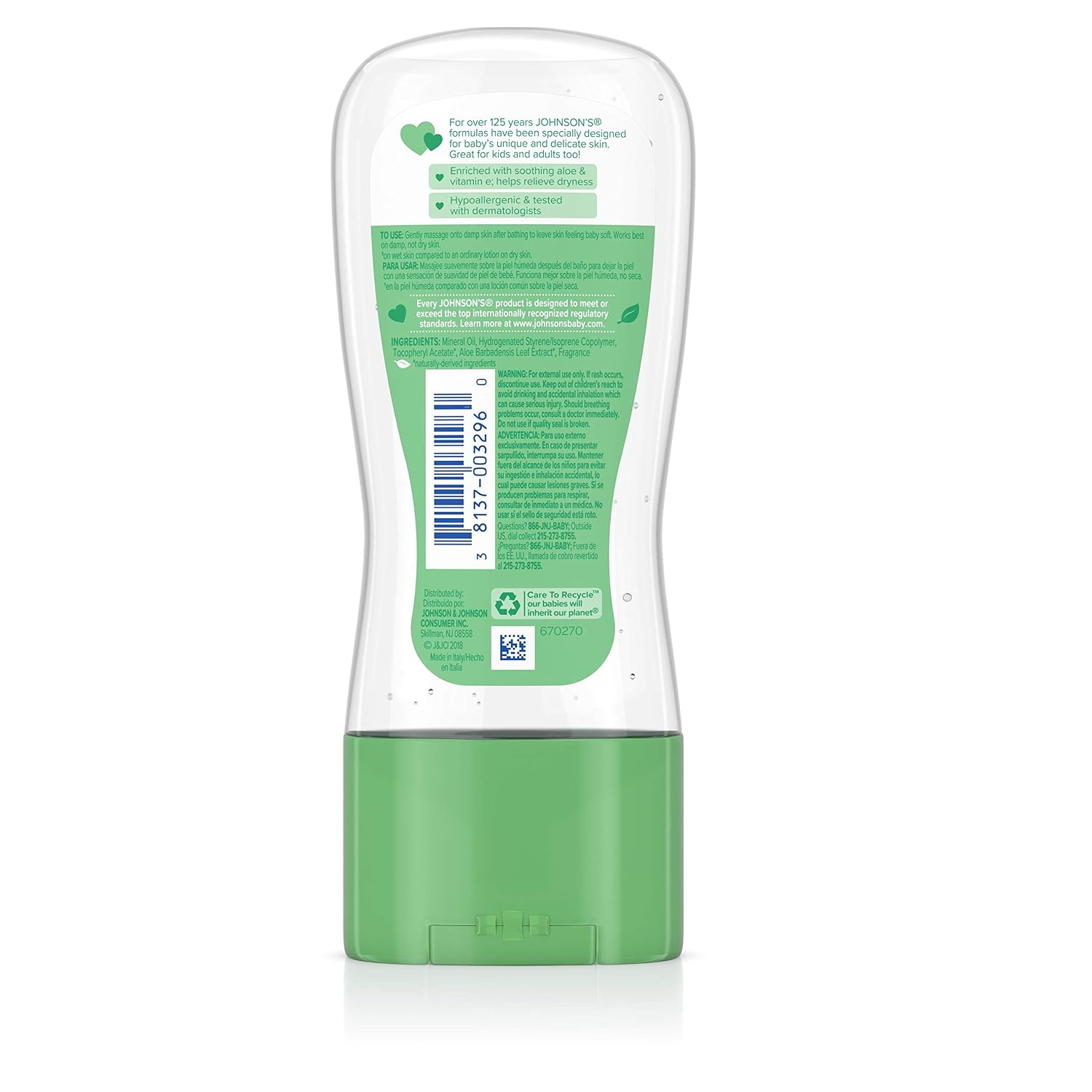 Johnson's Baby Oil Gel, Aloe Vera & Vitamin E, 6.5 fl oz