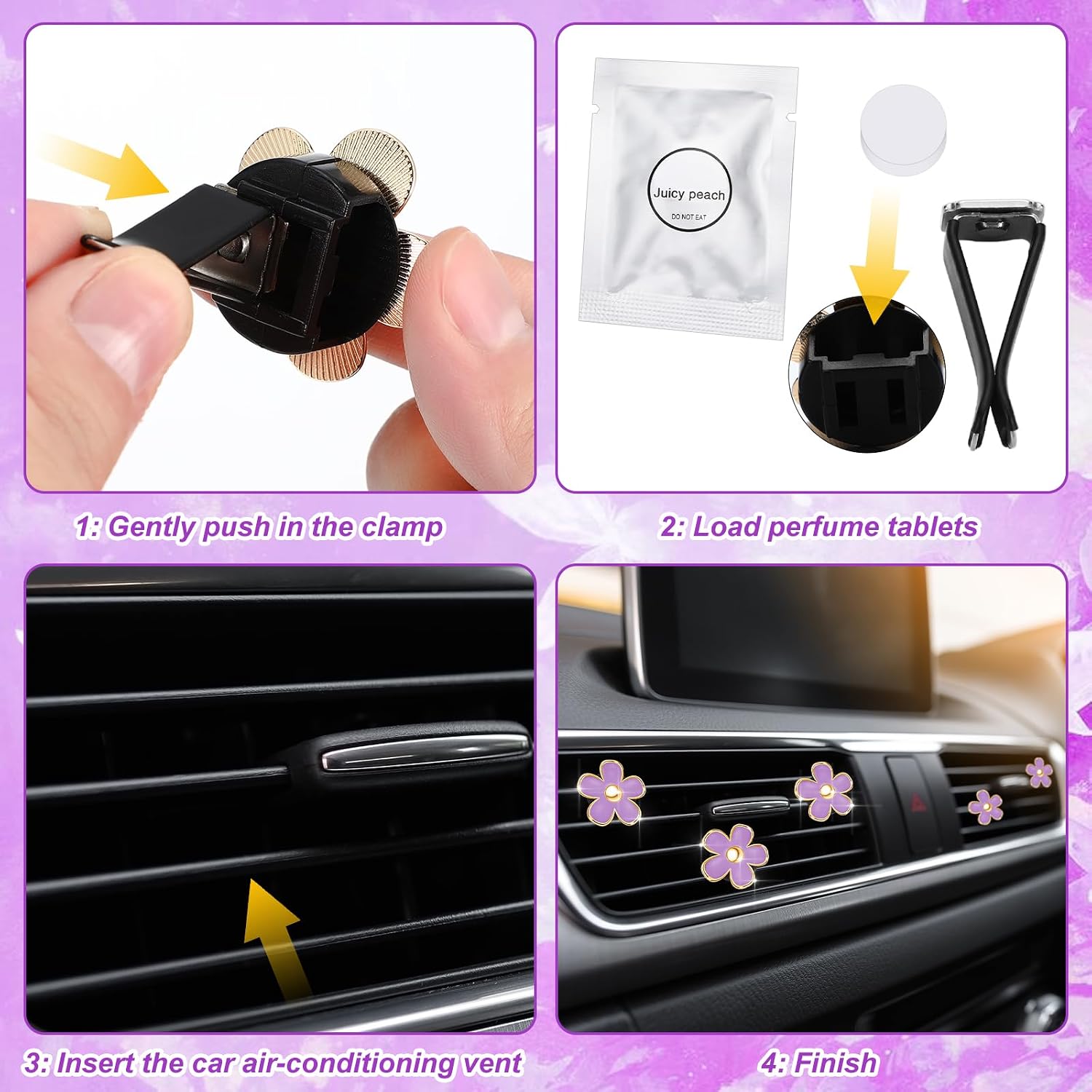 Frienda 6 Pcs Daisy Vent Clips for Car, 3/3.3 cm, Purple