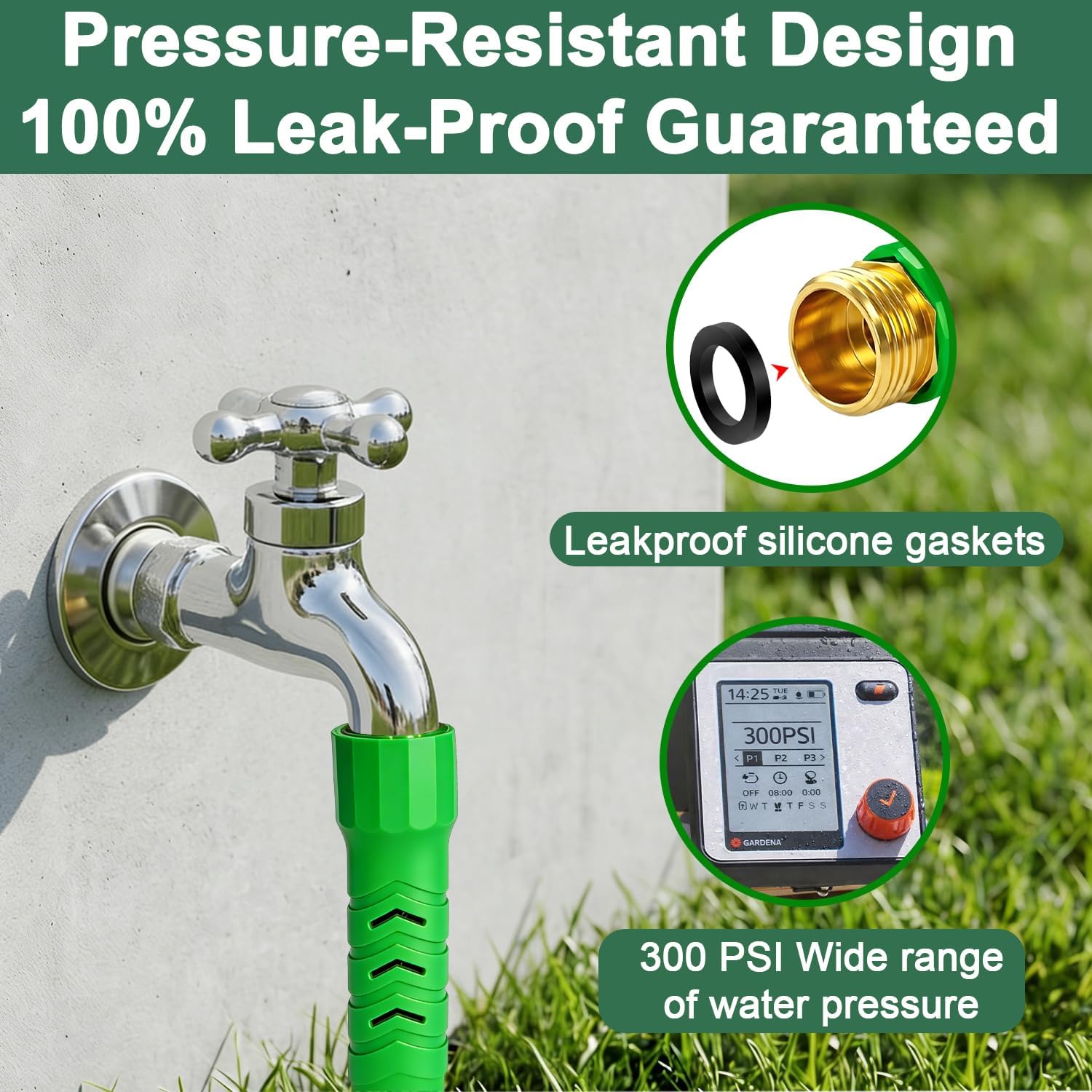 100FT Flexible Garden Hose & 10Modes Nozzle,Lightweight Water Hose,Kink-Free,All-Weather 3/4 in. Hose for RV,Boat,Car Wash,Garden,Yard,Camper,Outdoor NoneExpand (Green-Black,100 Ft)