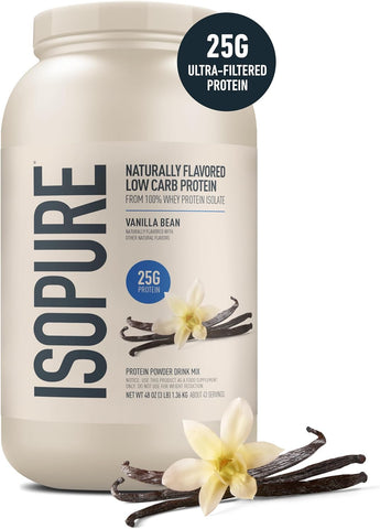 Isopure Low Carb Natural Whey Isolate Protein Powder, Vanilla Bean 3 LB