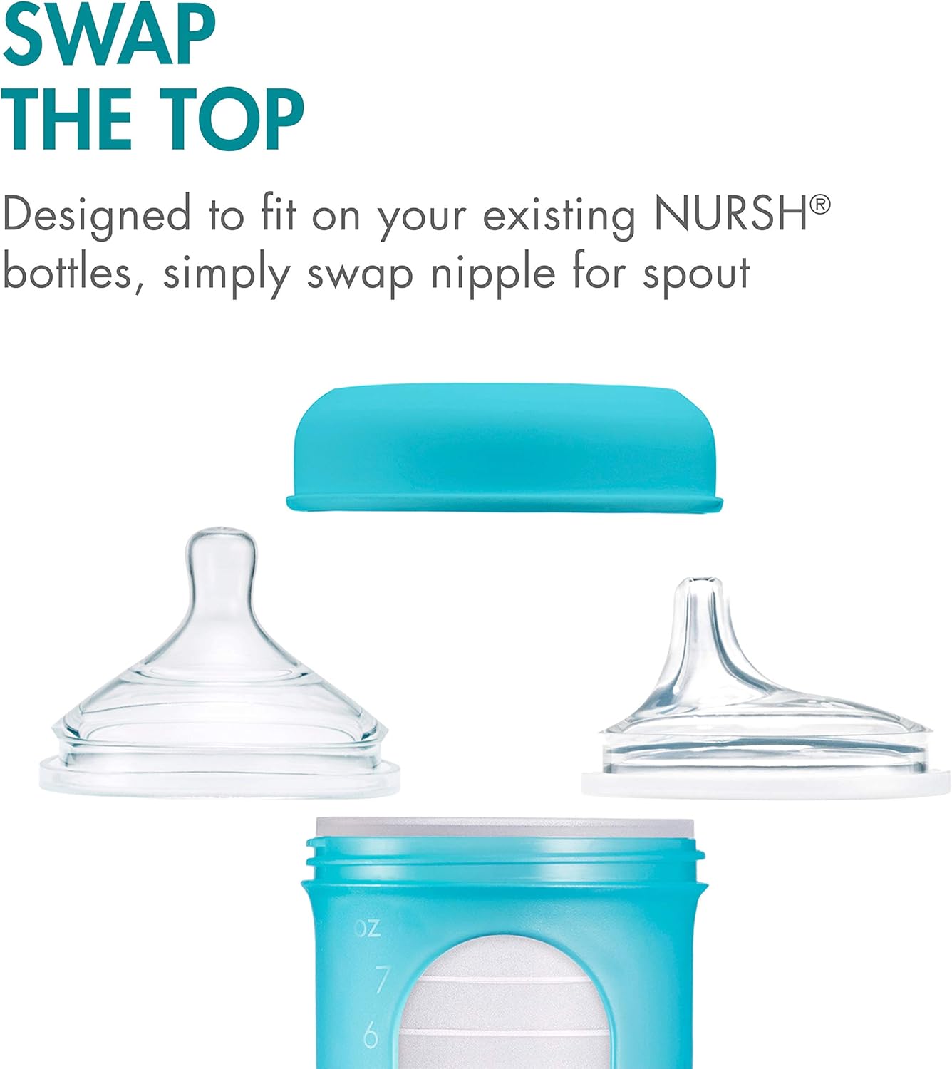 Boon Nursh Silicone Sippy Cup Lid - Convertible Transitional Sippy Spouts for Nursh Baby Bottles - Sippy Cup Lids for Babies - Baby Feeding Supplies - Ages 6 Months and Up - 3 Count