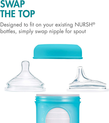 Boon Nursh Silicone Sippy Cup Lid - Convertible Transitional Sippy Spouts for Nursh Baby Bottles - Sippy Cup Lids for Babies - Baby Feeding Supplies - Ages 6 Months and Up - 3 Count