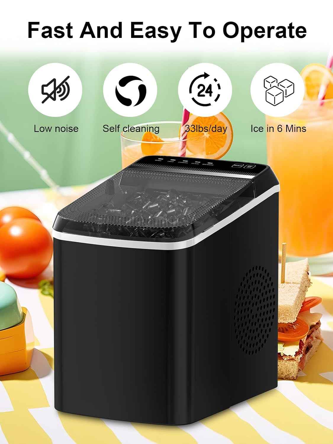 KRIB BLING Portable Ice Cube Machine, Countertop Ice Maker, Black