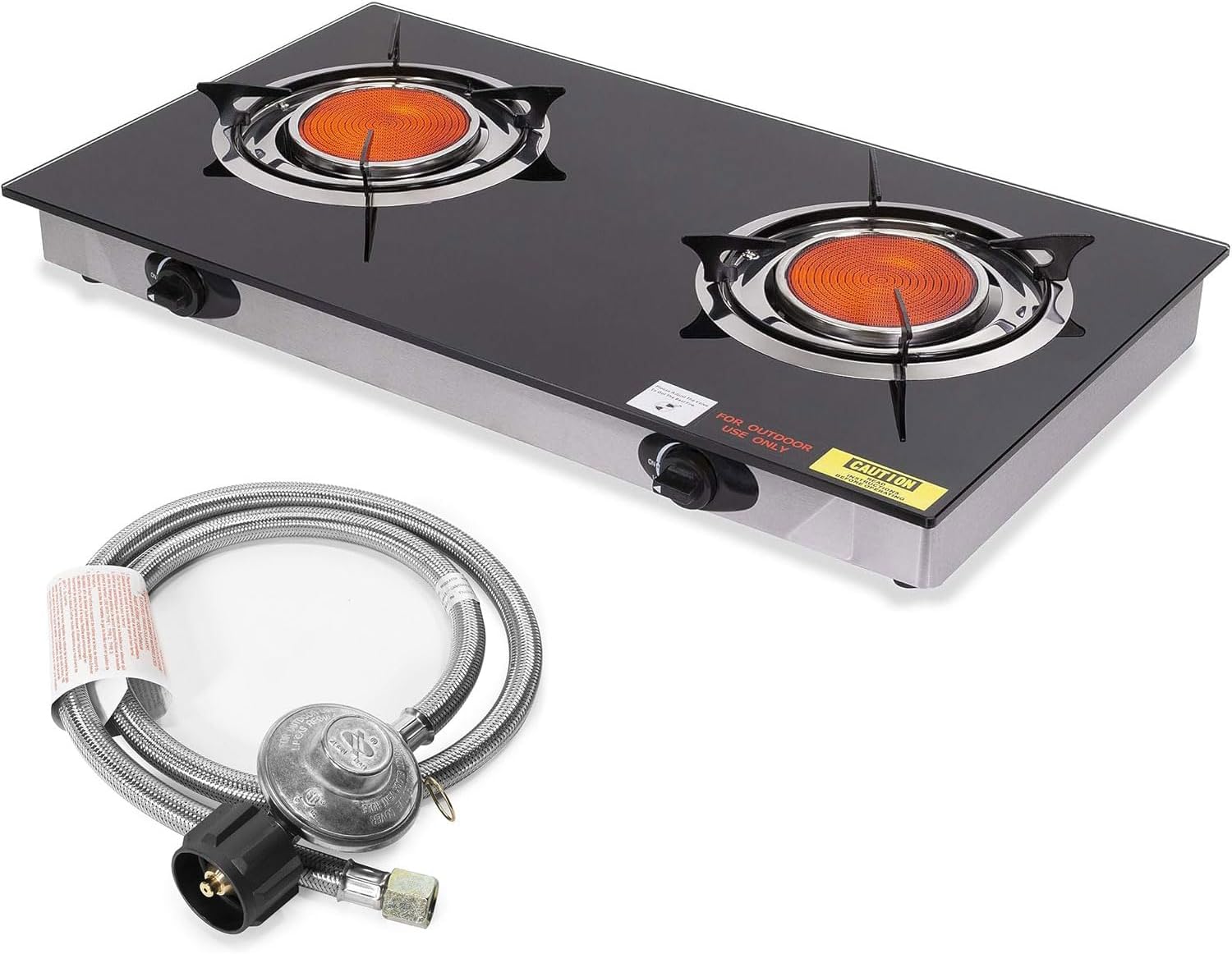 Barton Deluxe 40,000 BTU 2-Burner Propane Gas Stove, Outdoor Countertop Cooktop with Ceramic Infrared Burners, Auto Ignition LPG Camping Stove for BBQ, Tailgating & Outdoor Cooking