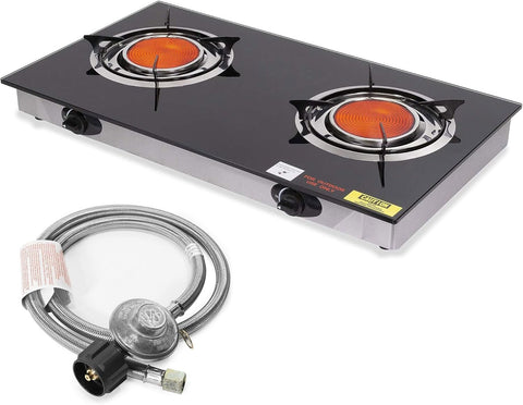 Barton Deluxe 40,000 BTU 2-Burner Propane Gas Stove, Outdoor Countertop Cooktop with Ceramic Infrared Burners, Auto Ignition LPG Camping Stove for BBQ, Tailgating & Outdoor Cooking